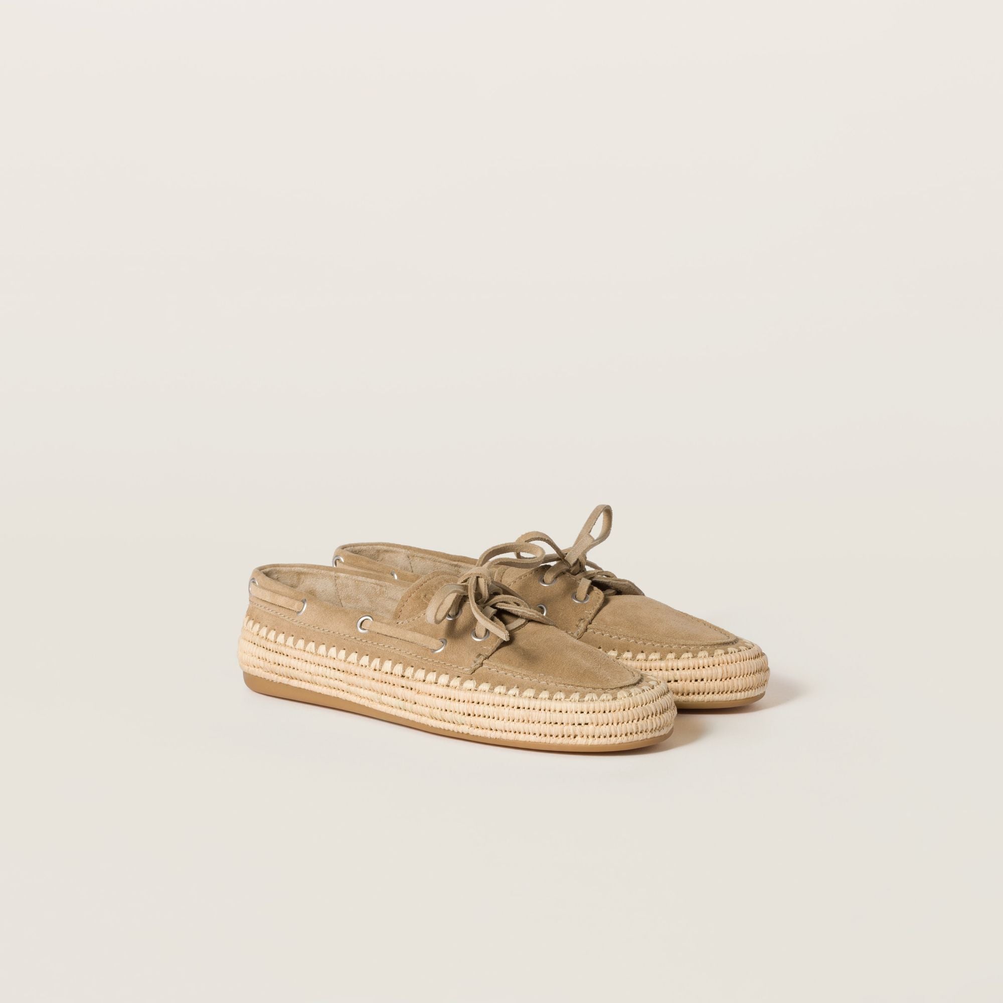 Women Suede And Raffia Deck Shoes - Ecru'