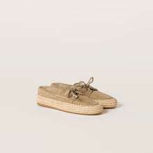Women Suede And Raffia Deck Shoes - Ecru'