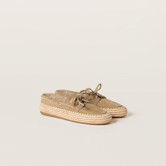 Women Suede And Raffia Deck Shoes - Ecru'