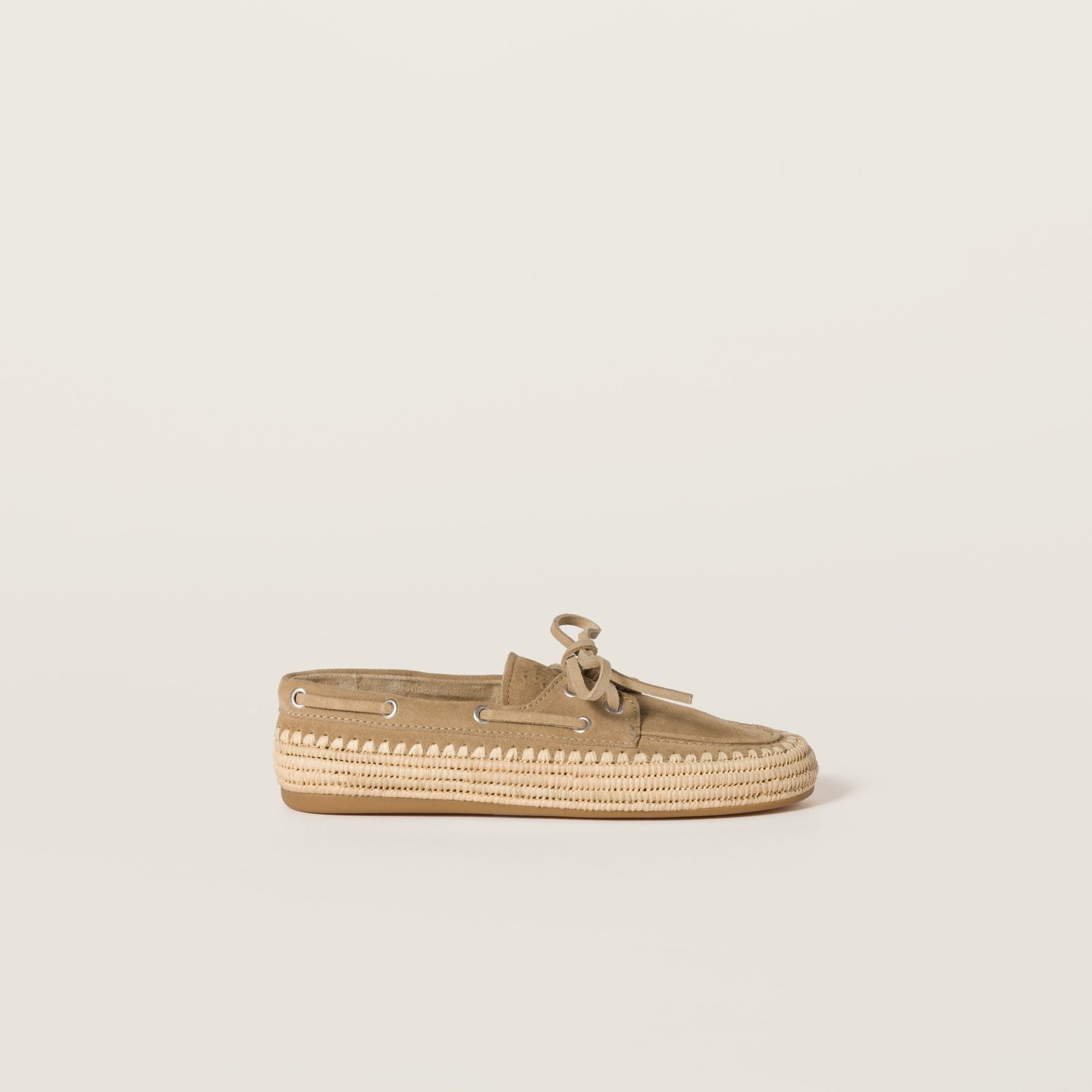 Women Suede And Raffia Deck Shoes - Ecru'