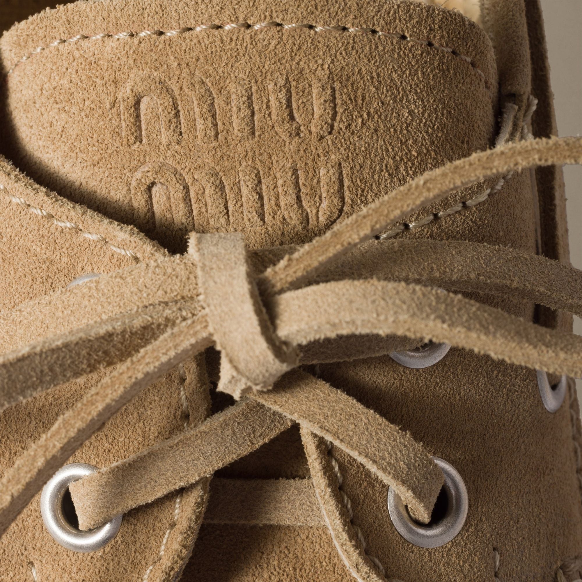 Women Suede And Raffia Deck Shoes - Ecru'
