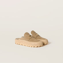 Women Suede And Raffia Flatform Mules - Ecru'