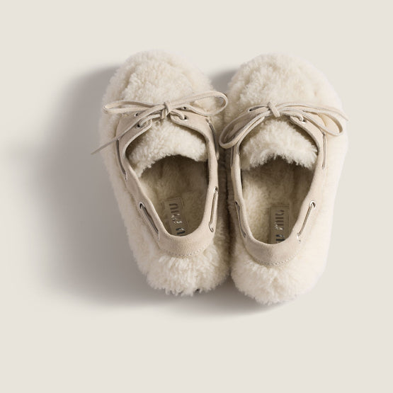 Women Shearling Deck Shoes - Naturale