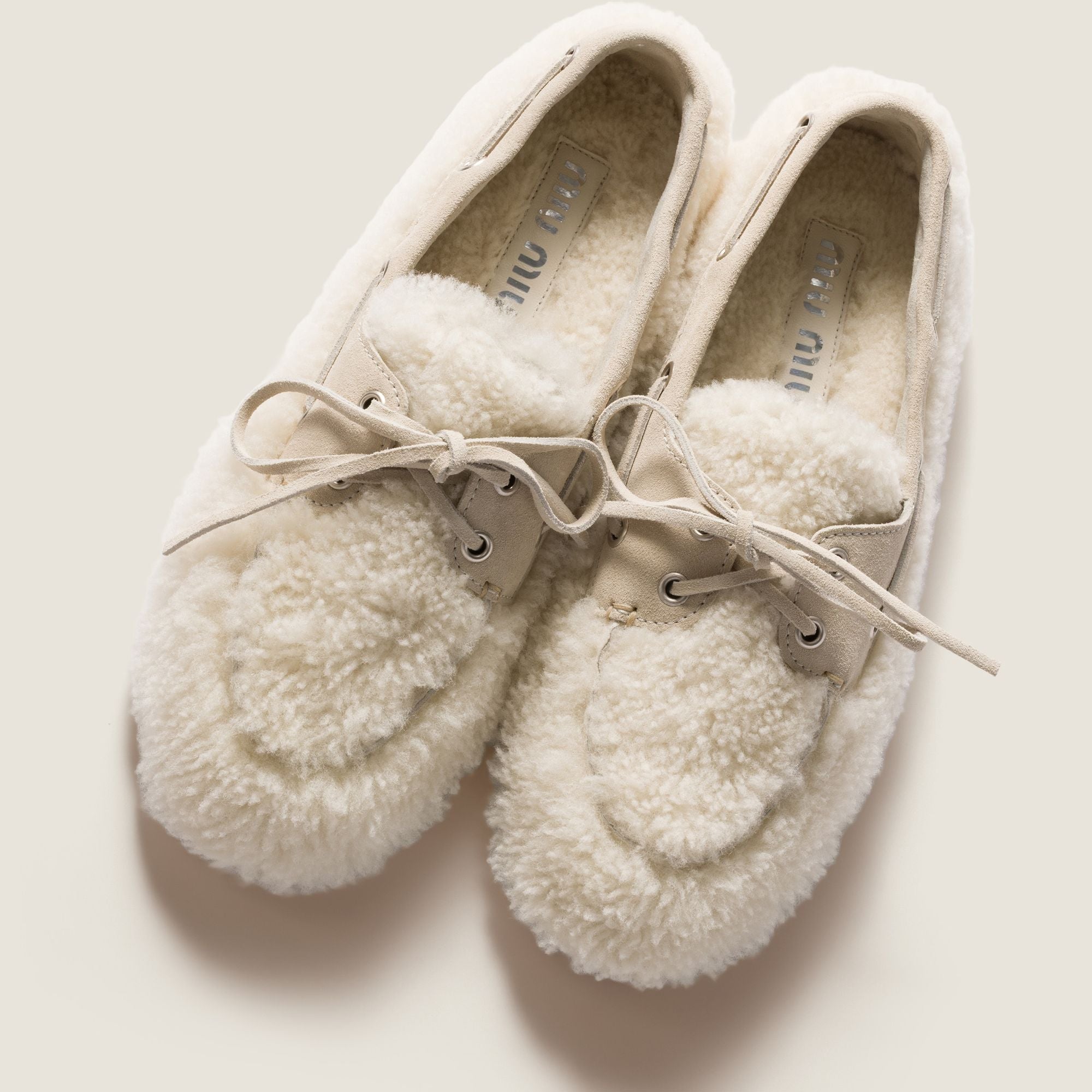 Women Shearling Deck Shoes - Naturale