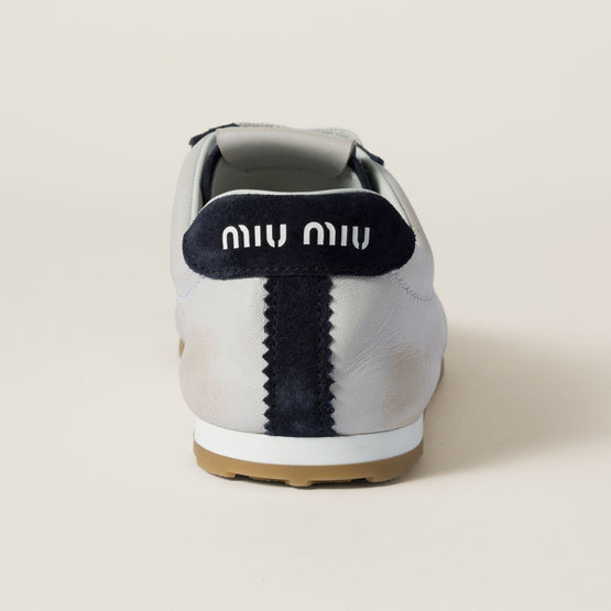 Women Plume Nappa Leather And Suede Sneakers - Bianco+blu