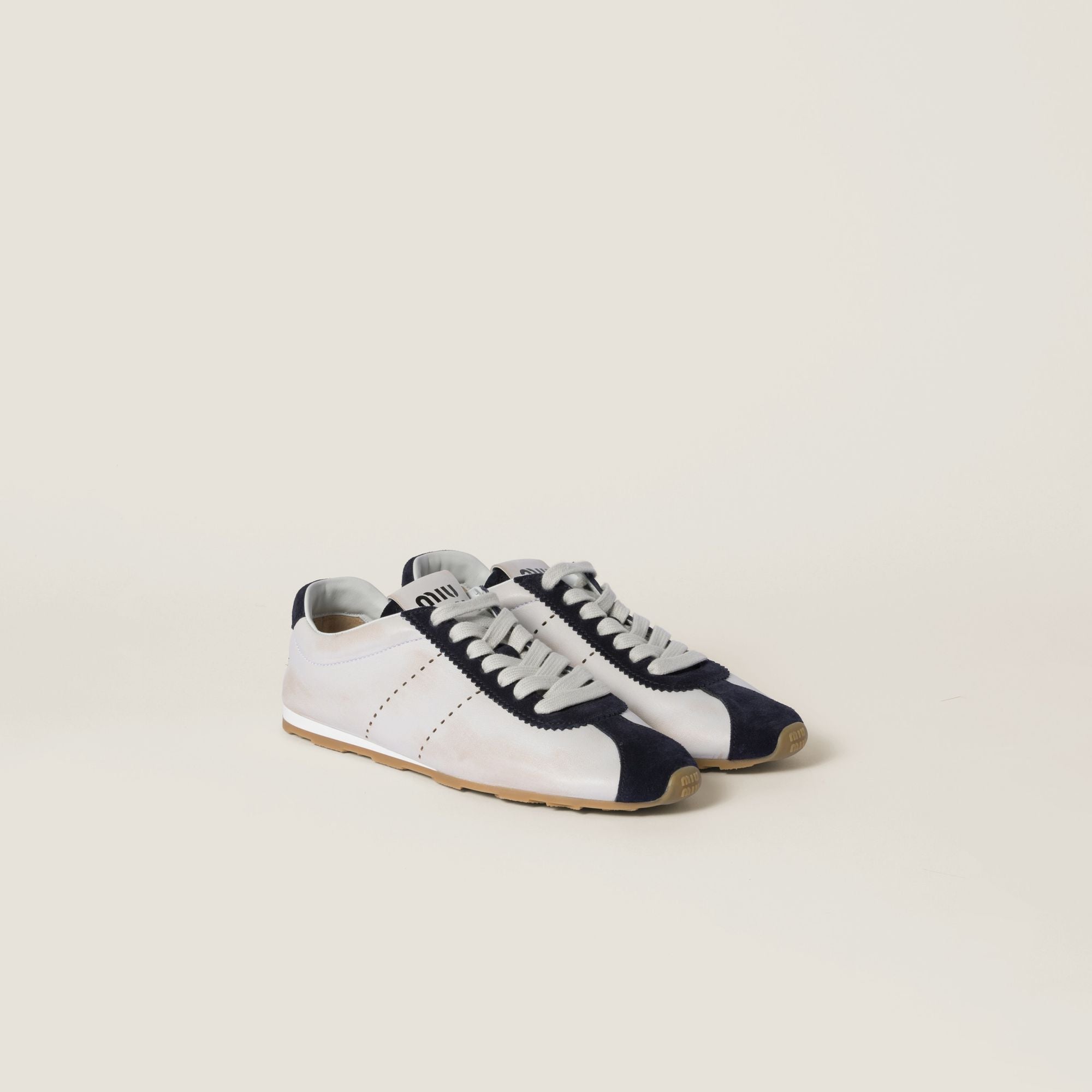 Women Plume Nappa Leather And Suede Sneakers - Bianco+blu