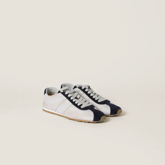 Women Plume Nappa Leather And Suede Sneakers - Bianco+blu