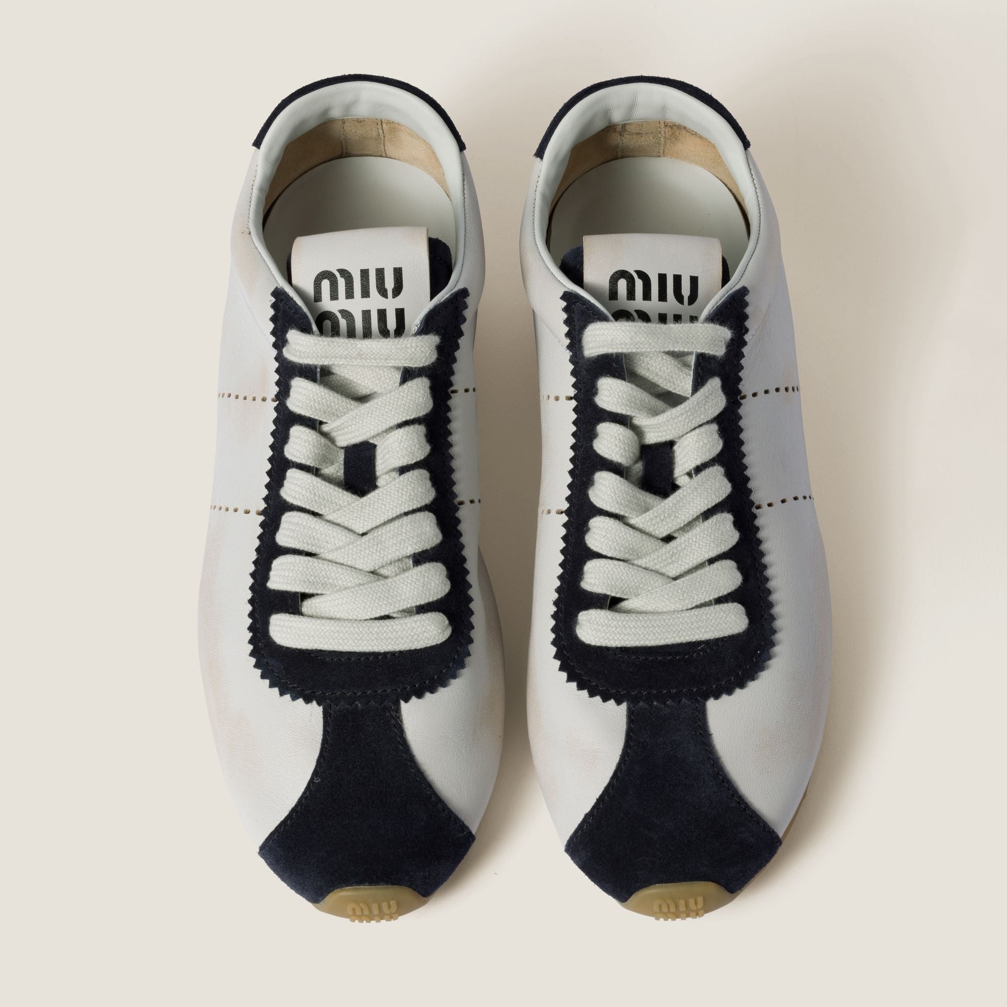 Women Plume Nappa Leather And Suede Sneakers - Bianco+blu