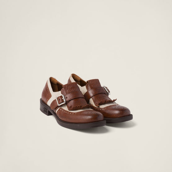 Women Church S X Miu Miu Shanghai Leather And Linen Shoes - Bruciato+corda