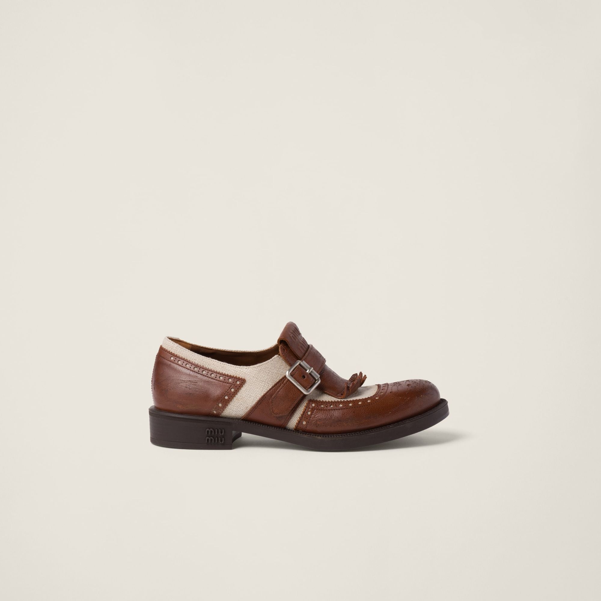 Women Church S X Miu Miu Shanghai Leather And Linen Shoes - Bruciato+corda