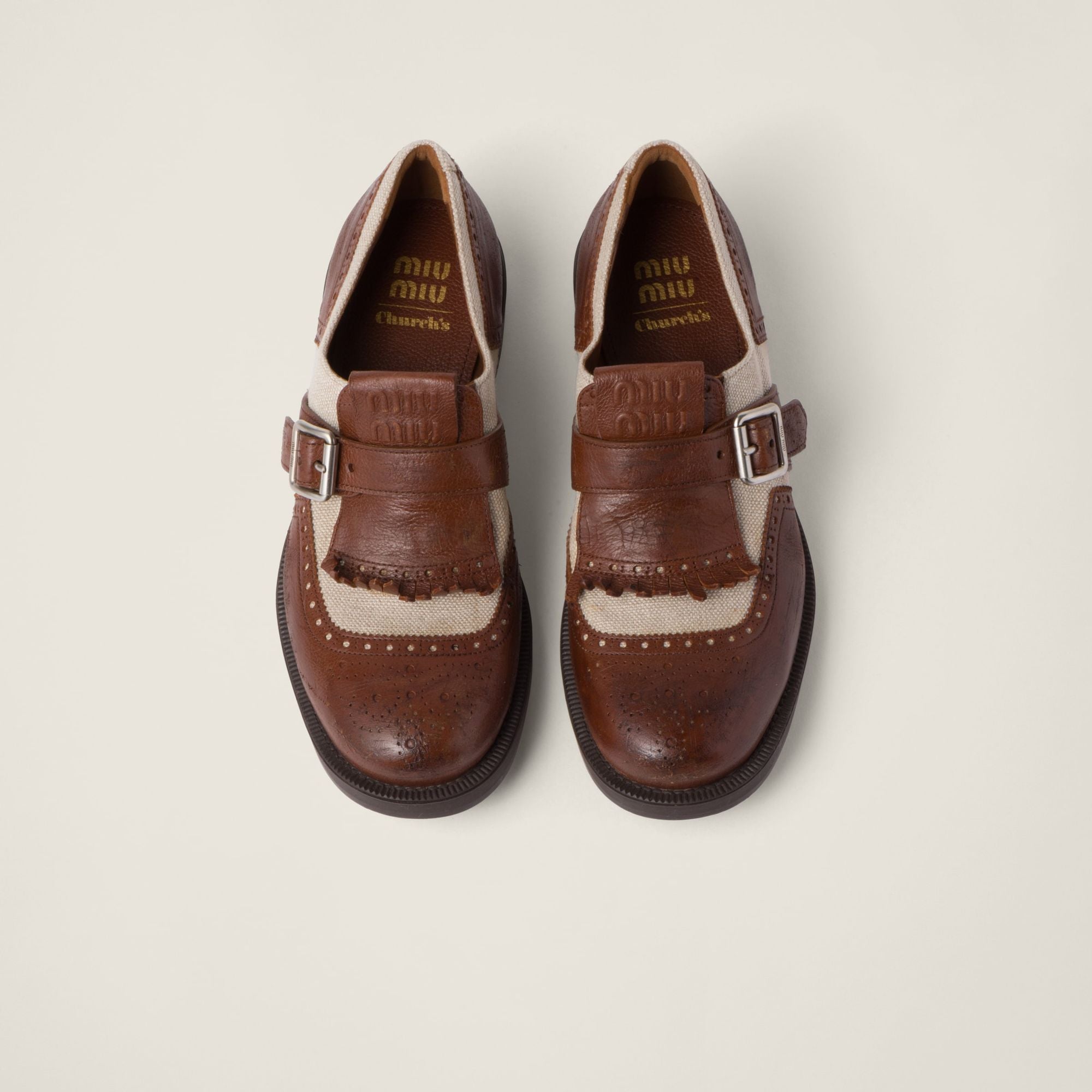 Women Church S X Miu Miu Shanghai Leather And Linen Shoes - Bruciato+corda