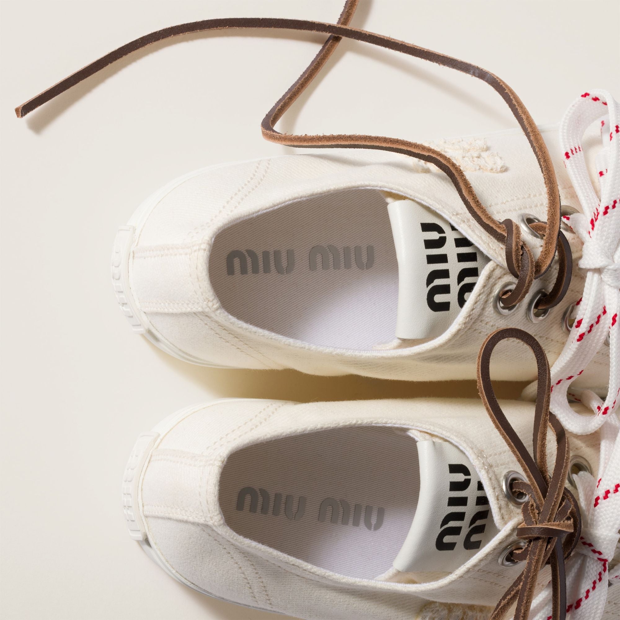 Women Washed Denim Sneakers - Avorio