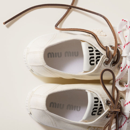 Women Washed Denim Sneakers - Avorio
