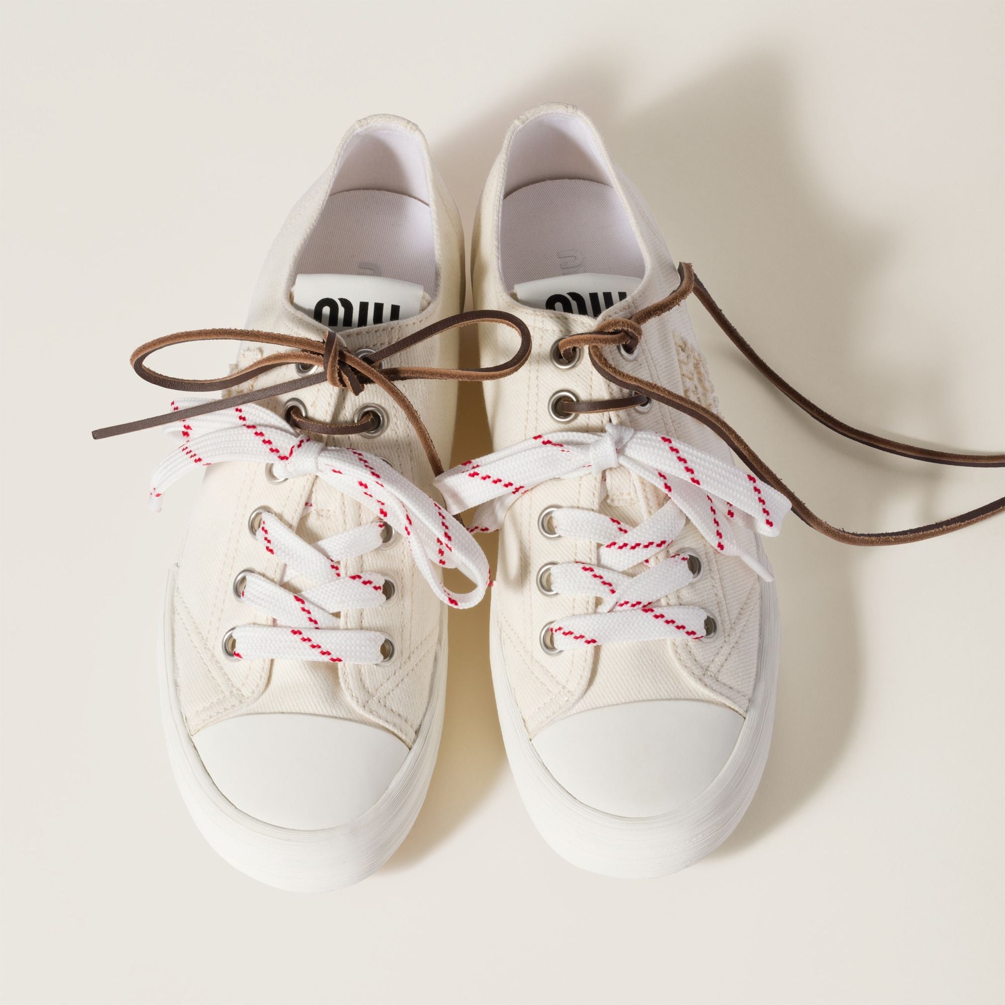 Women Washed Denim Sneakers - Avorio