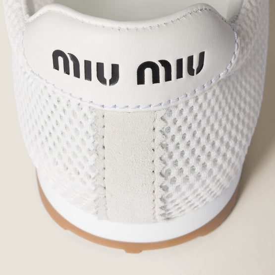 Women Plume Mesh And Suede Sneakers - Bianco