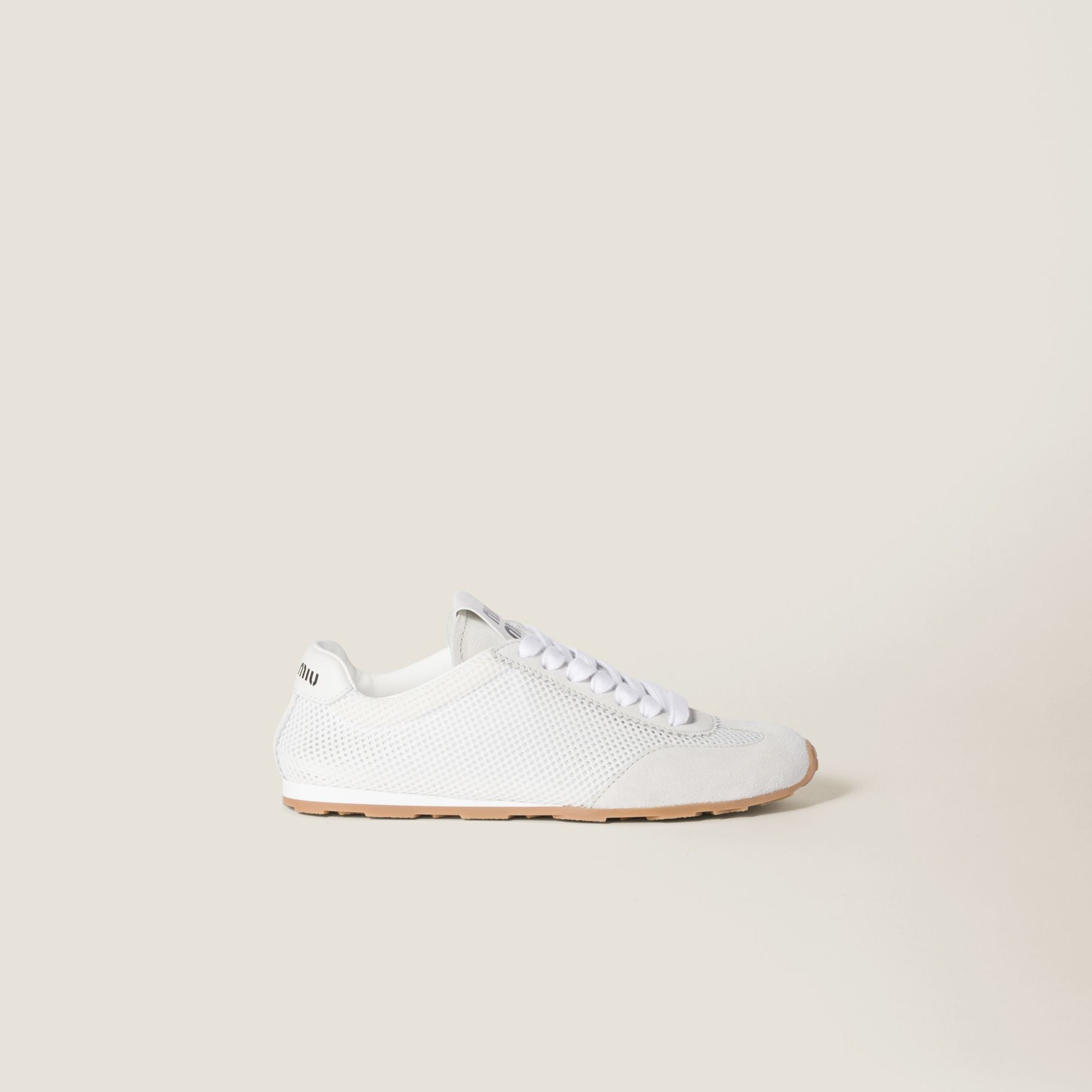 Women Plume Mesh And Suede Sneakers - Bianco