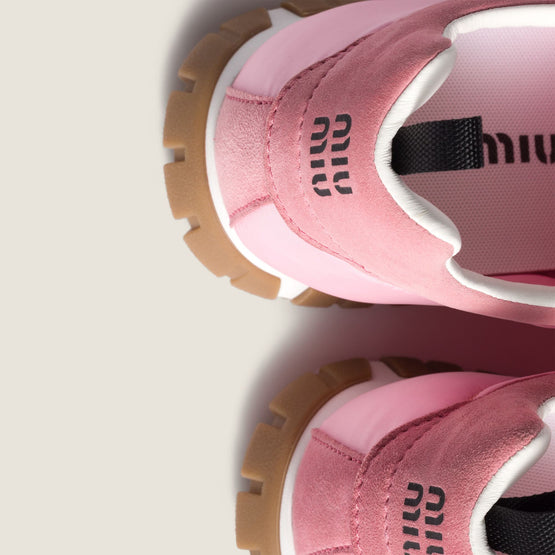 Women Tyre Technical Fabric And Suede Sneakers - Rosa