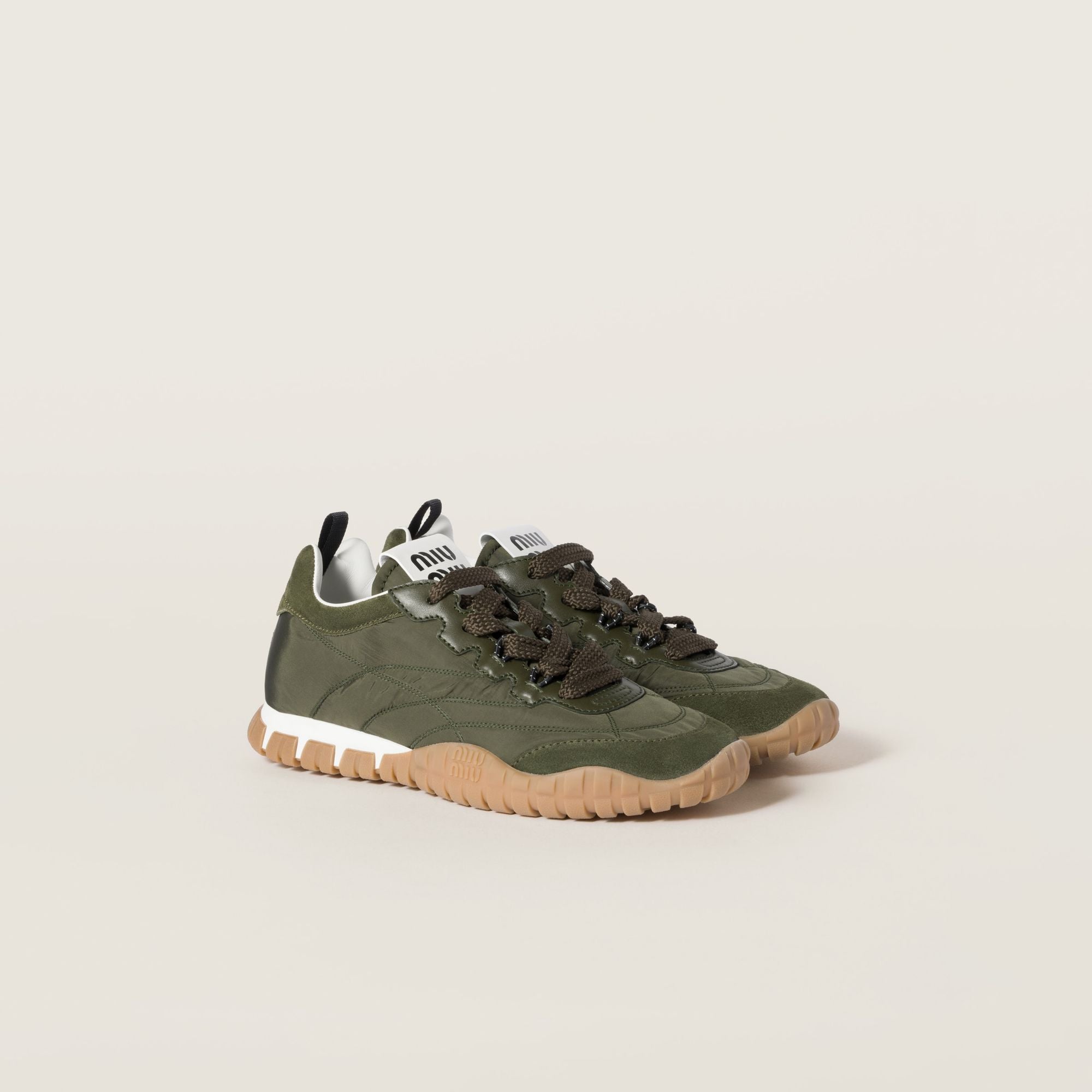 Women Tyre Technical Fabric And Suede Sneakers - Loden
