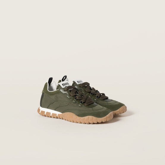 Women Tyre Technical Fabric And Suede Sneakers - Loden