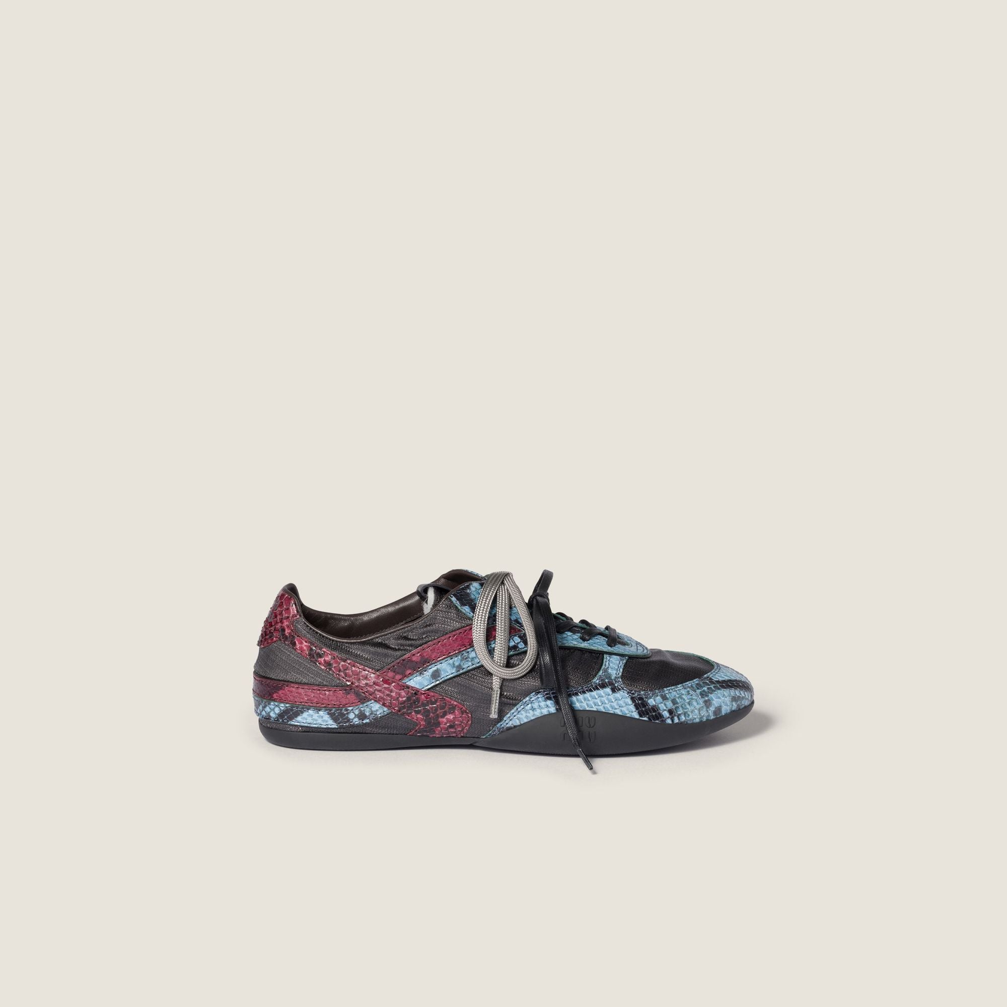 Women Gymnasium Technical Fabric And Python-print Ayers Leather Sneakers - Ardesia+astrale