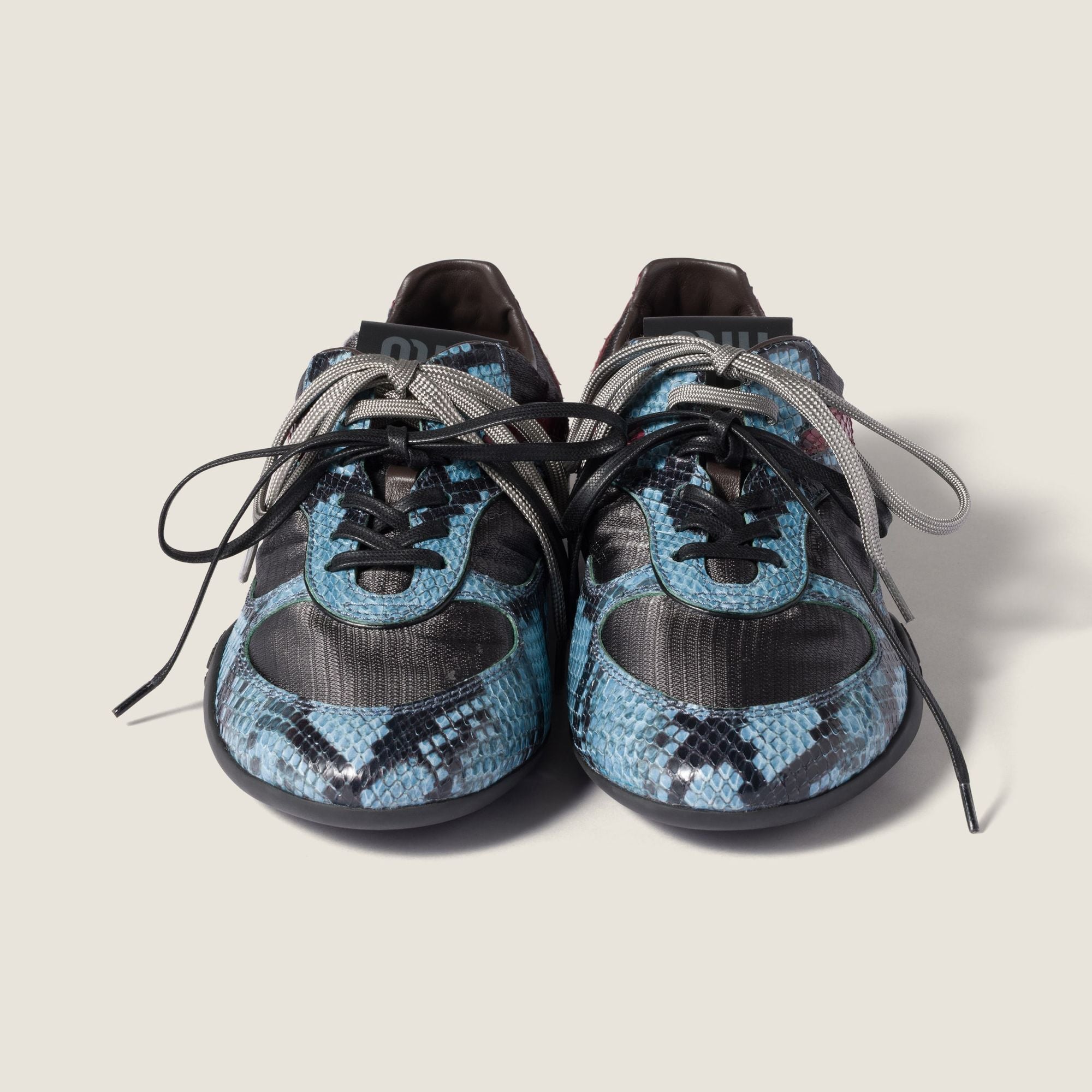 Women Gymnasium Technical Fabric And Python-print Ayers Leather Sneakers - Ardesia+astrale