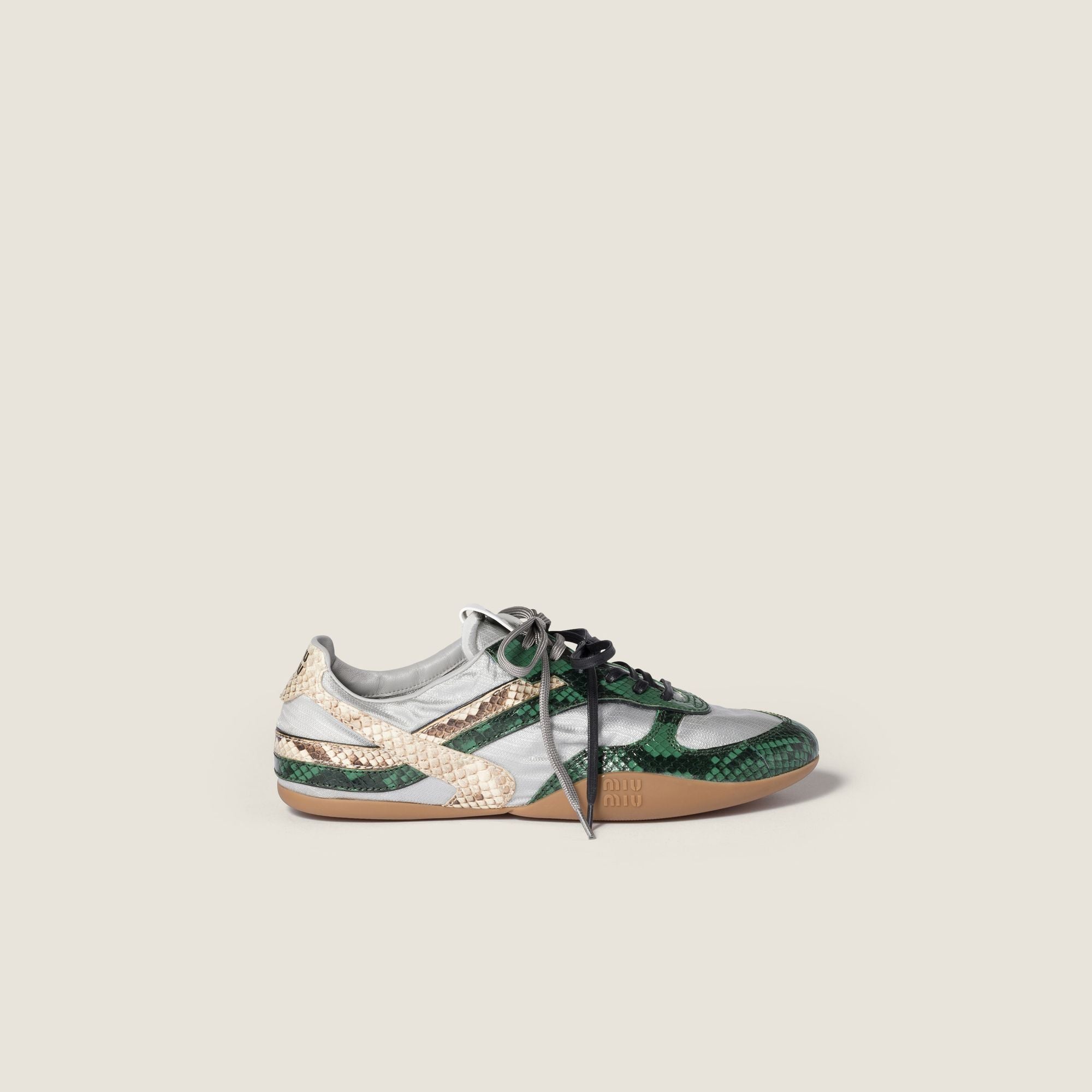Women Gymnasium Technical Fabric And Python-print Ayers Leather Sneakers - Nube+abete