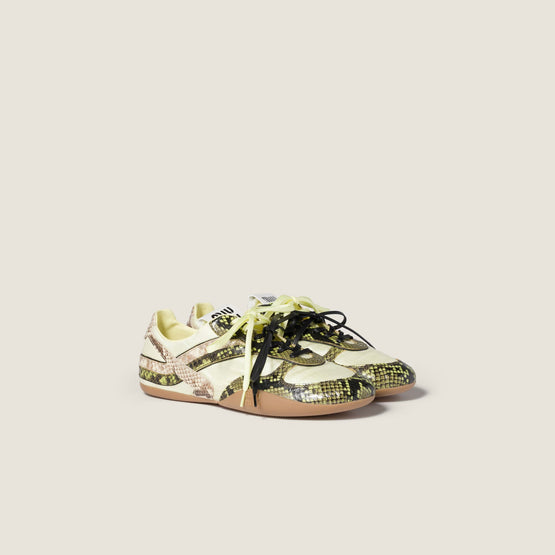 Gymnasium technical fabric and python-print Ayers leather sneakers
