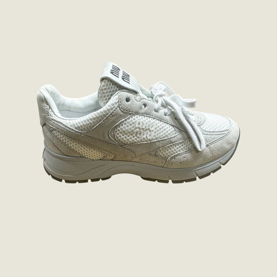 Women Leather And Mesh Sneakers - Bianco