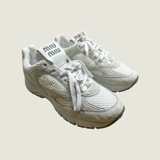 Women Leather And Mesh Sneakers - Bianco
