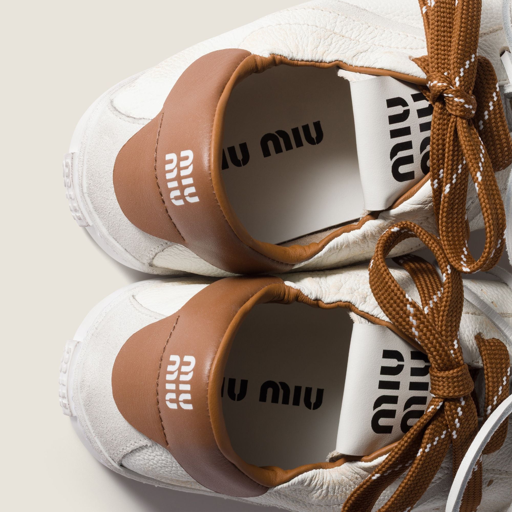 Women Deco Leather Sneakers - Bianco+cognac