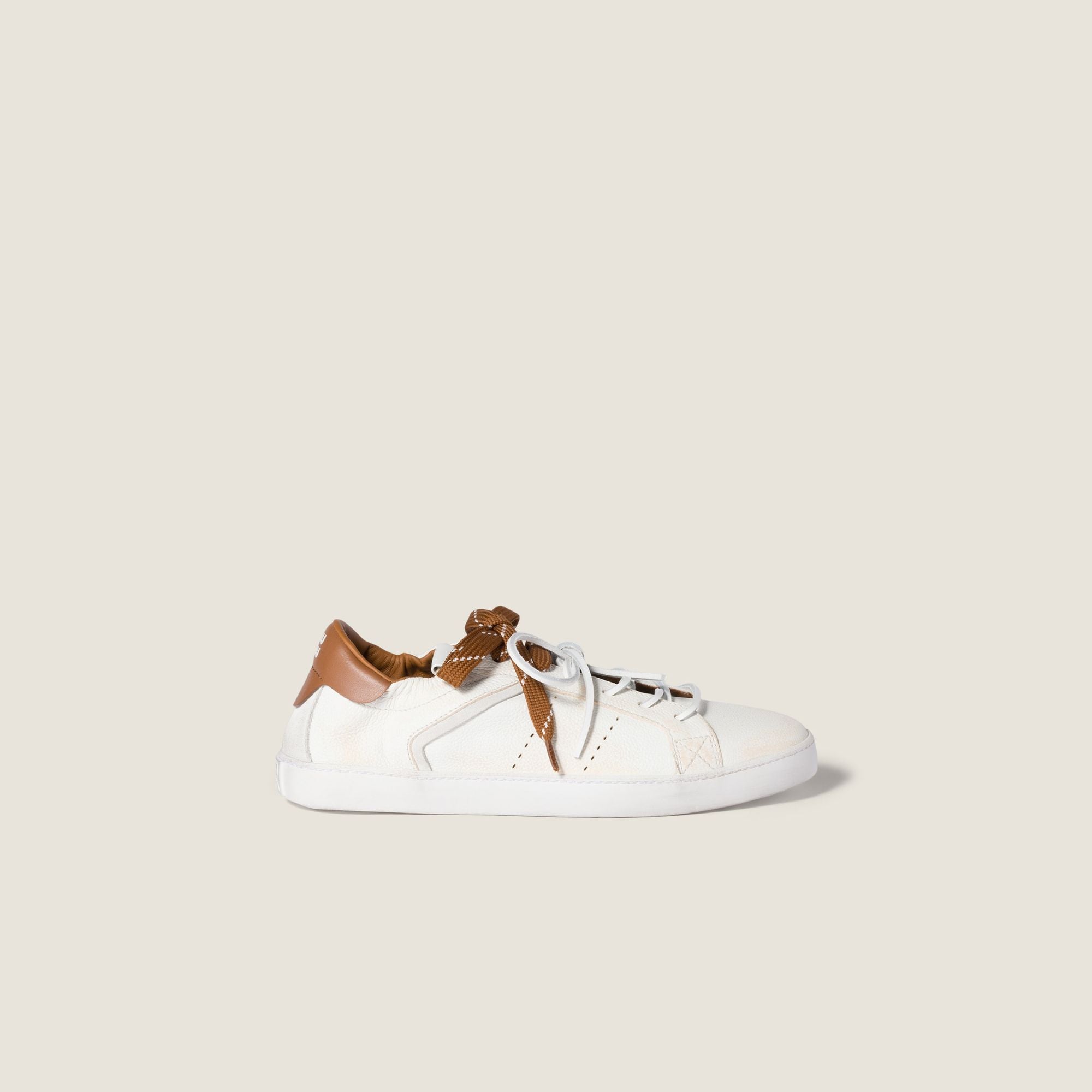 Women Deco Leather Sneakers - Bianco+cognac