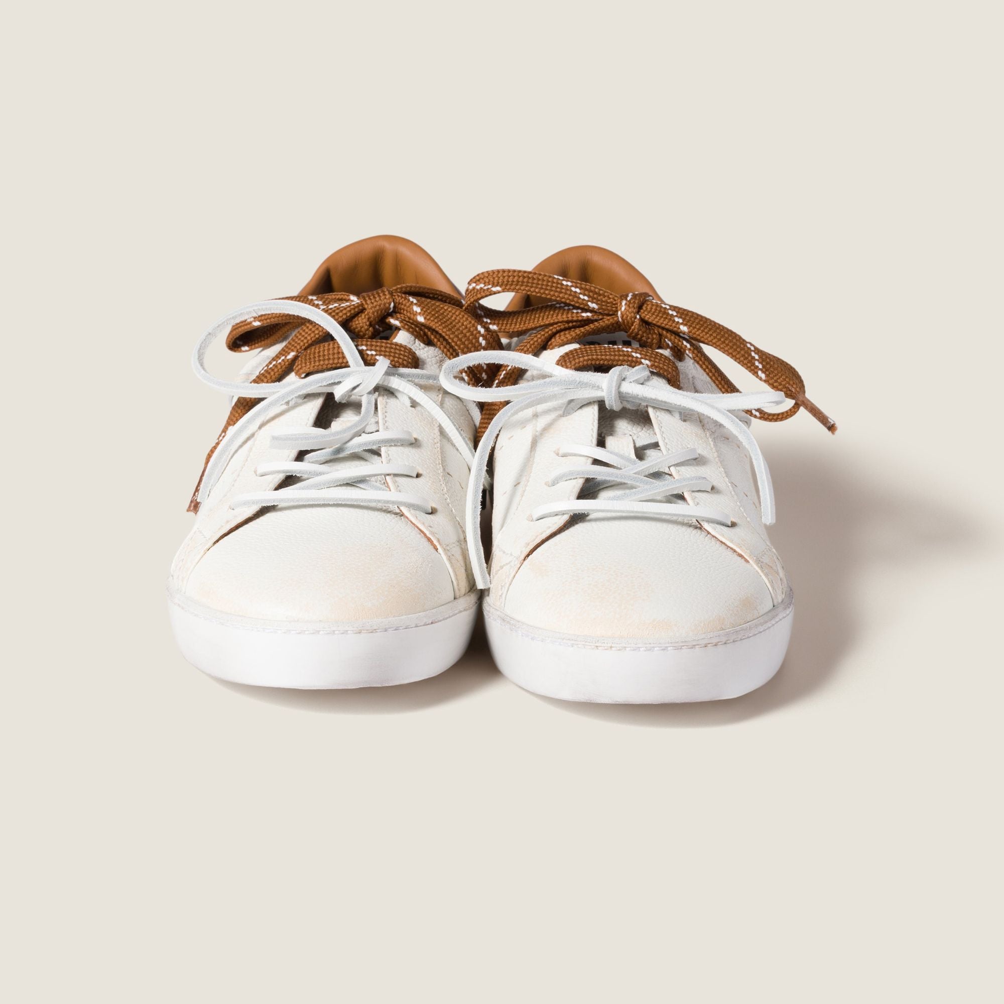 Women Deco Leather Sneakers - Bianco+cognac