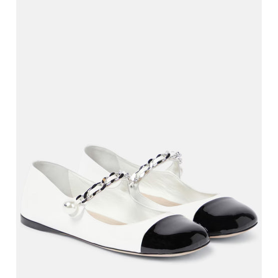 Women Patent Leather Ballerinas - Bianco+nero
