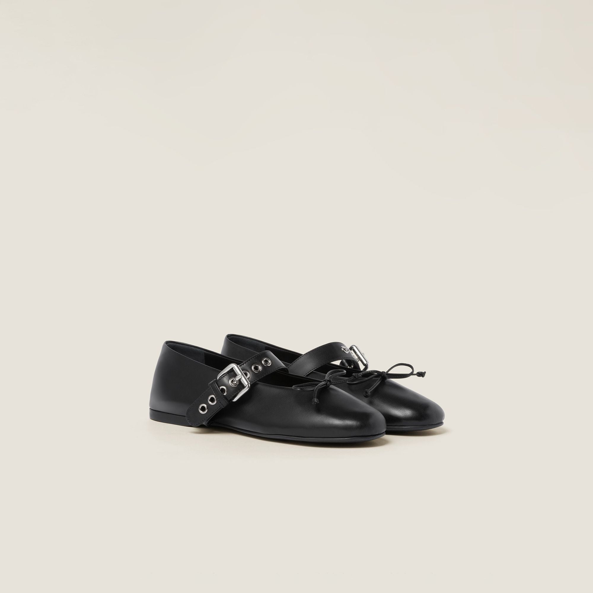 Women Leather Ballerinas - Nero