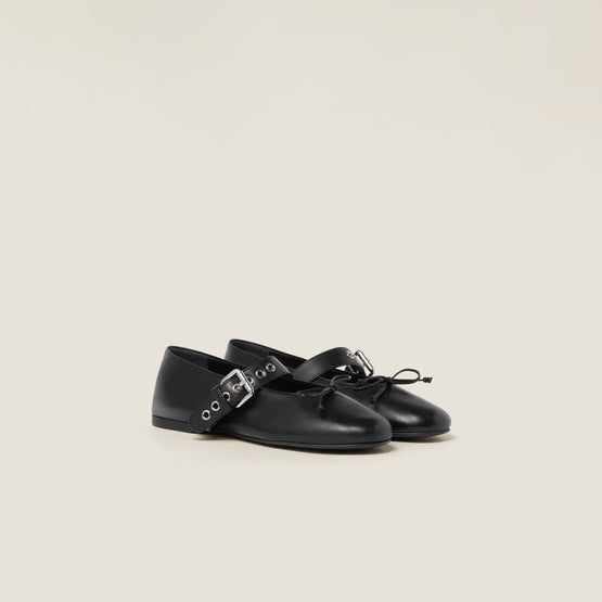 Women Leather Ballerinas - Nero