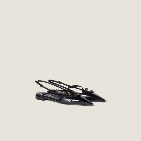 Women Leather Slingback Ballerinas With Buckles - Nero