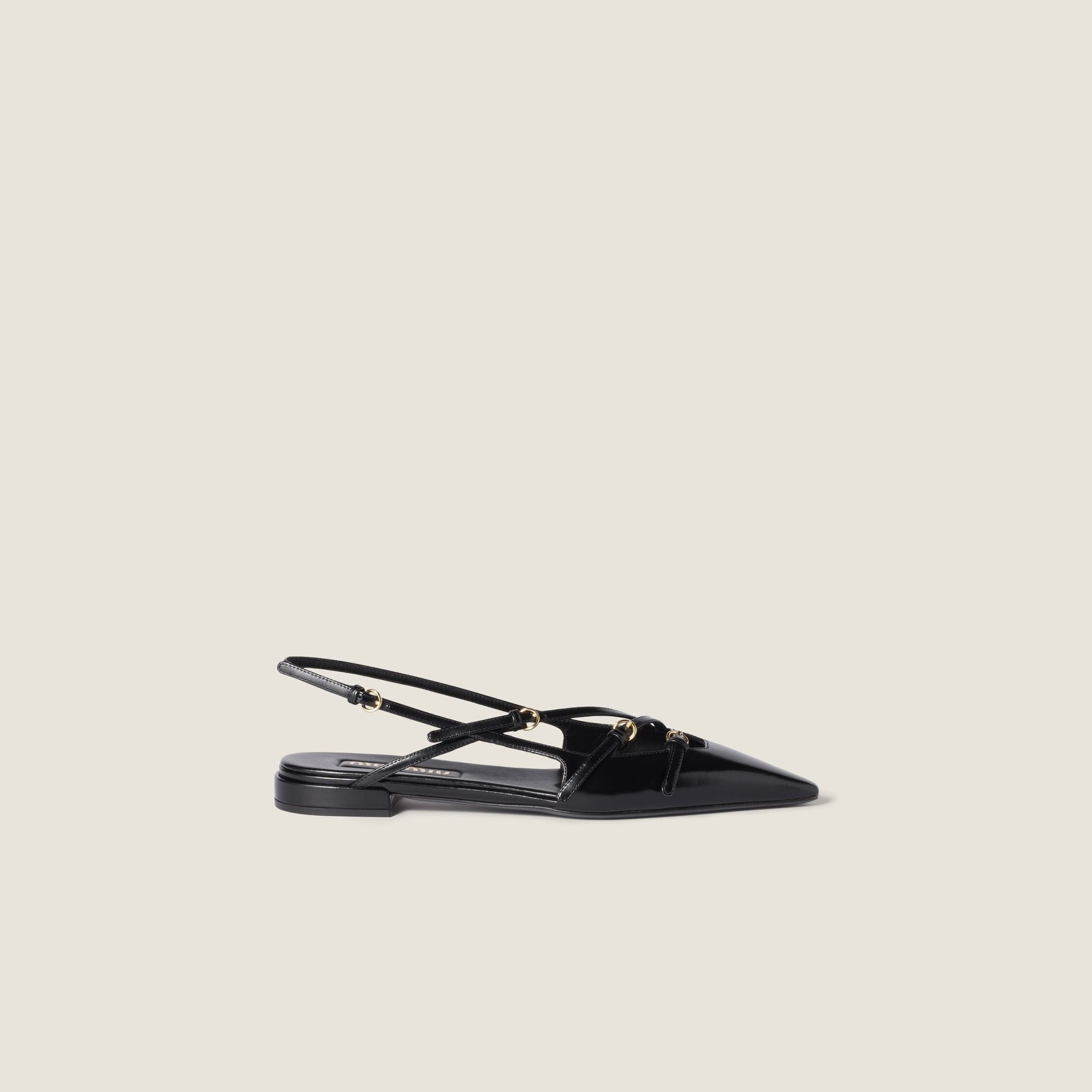 Women Leather Slingback Ballerinas With Buckles - Nero