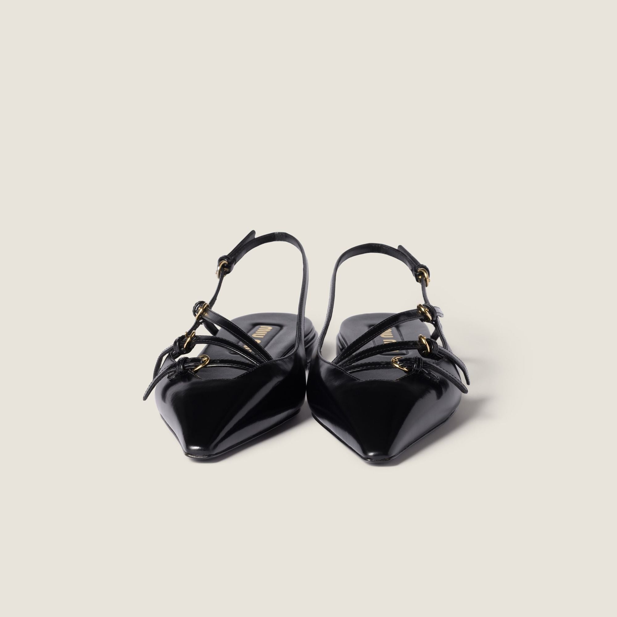 Women Leather Slingback Ballerinas With Buckles - Nero