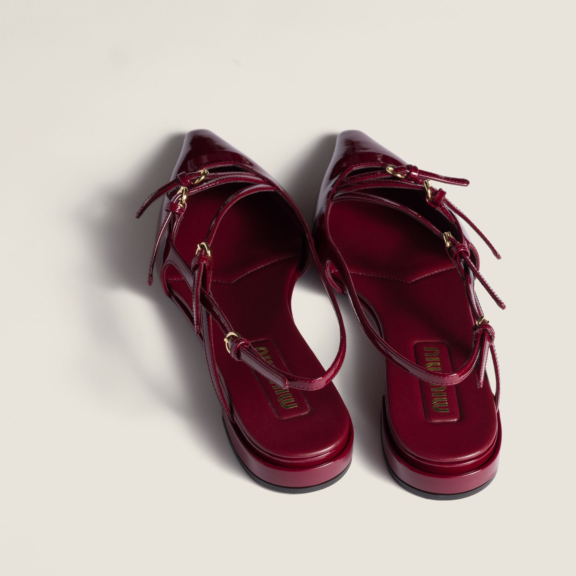 Women Patent Leather Slingback Ballerinas With Buckles - Porpora