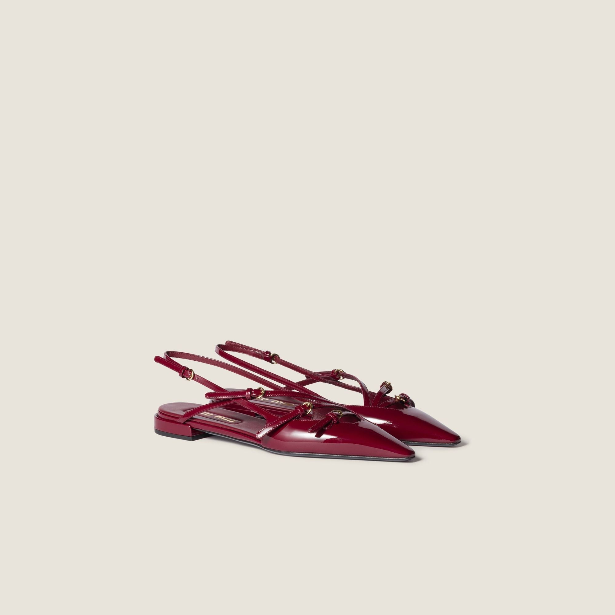 Women Patent Leather Slingback Ballerinas With Buckles - Porpora