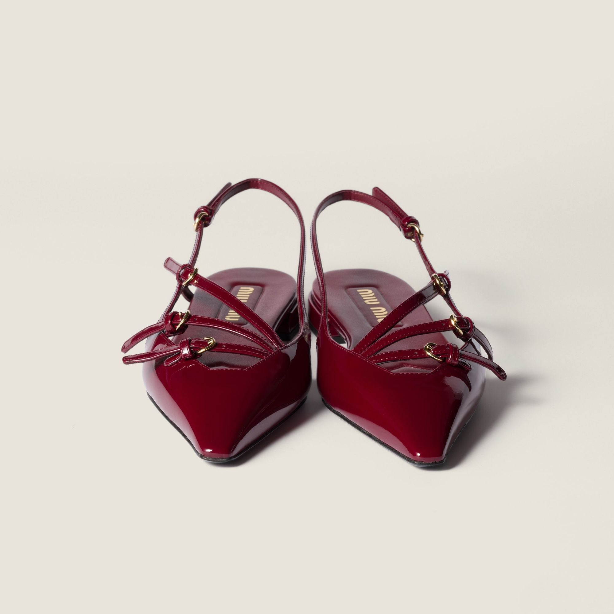 Women Patent Leather Slingback Ballerinas With Buckles - Porpora