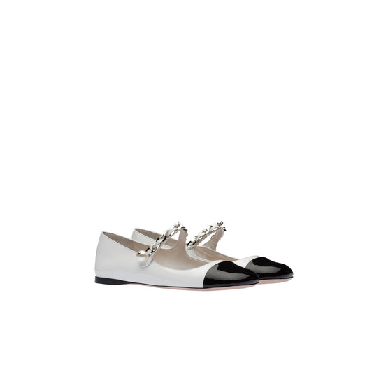 Women Patent Leather Ballerinas - Bianco+nero