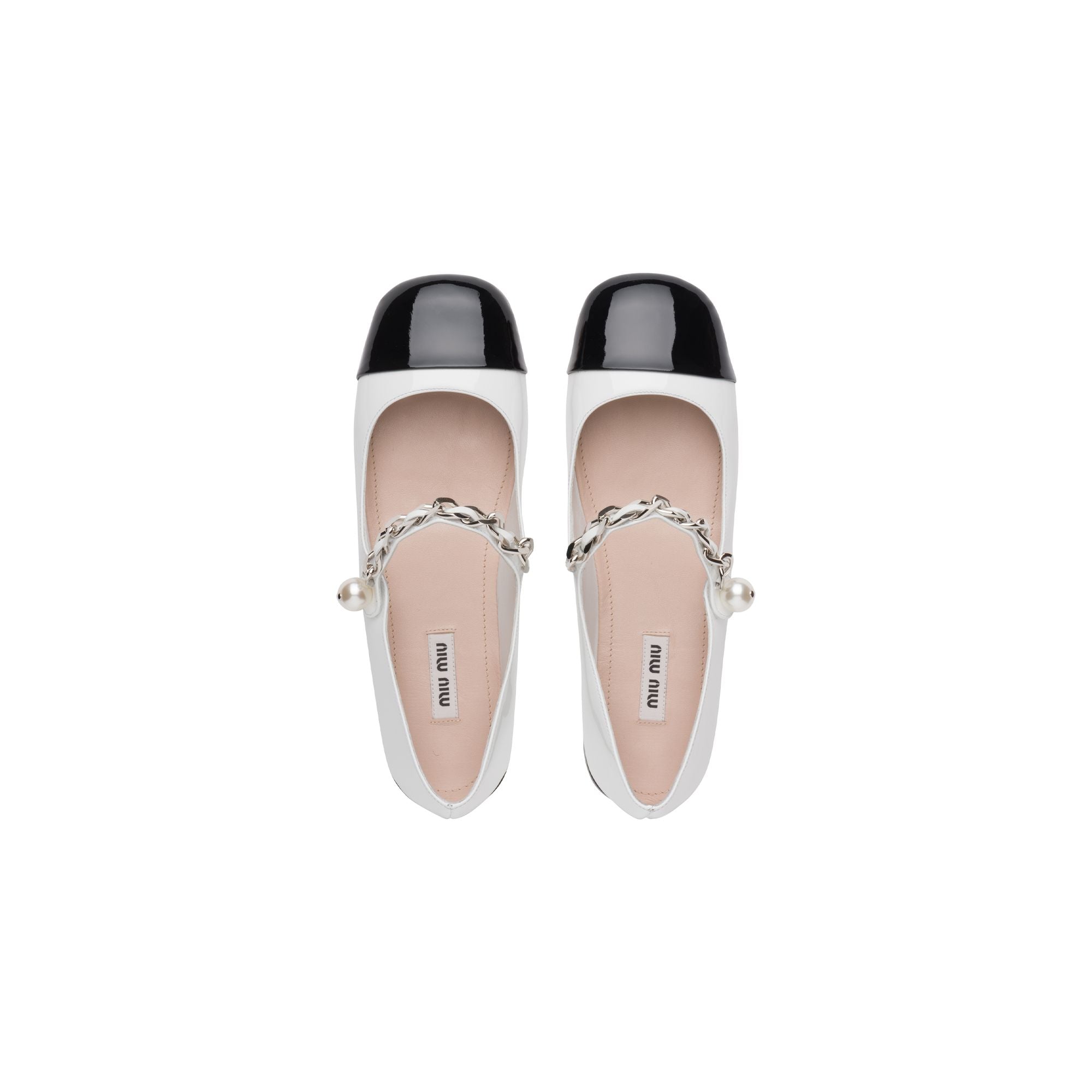 Women Patent Leather Ballerinas - Bianco+nero