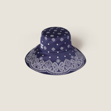 Women Printed Cotton Hat - Blu+bianco