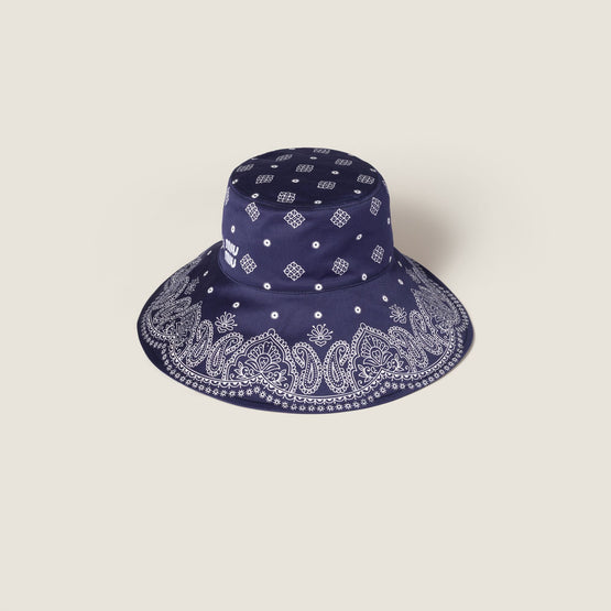 Women Printed Cotton Hat - Blu+bianco