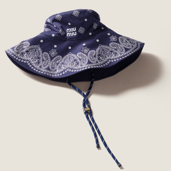 Women Printed Cotton Hat - Blu+bianco