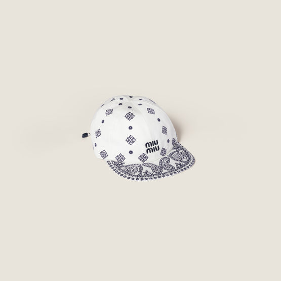 Women Printed Cotton Baseball Cap - Bianco+blu
