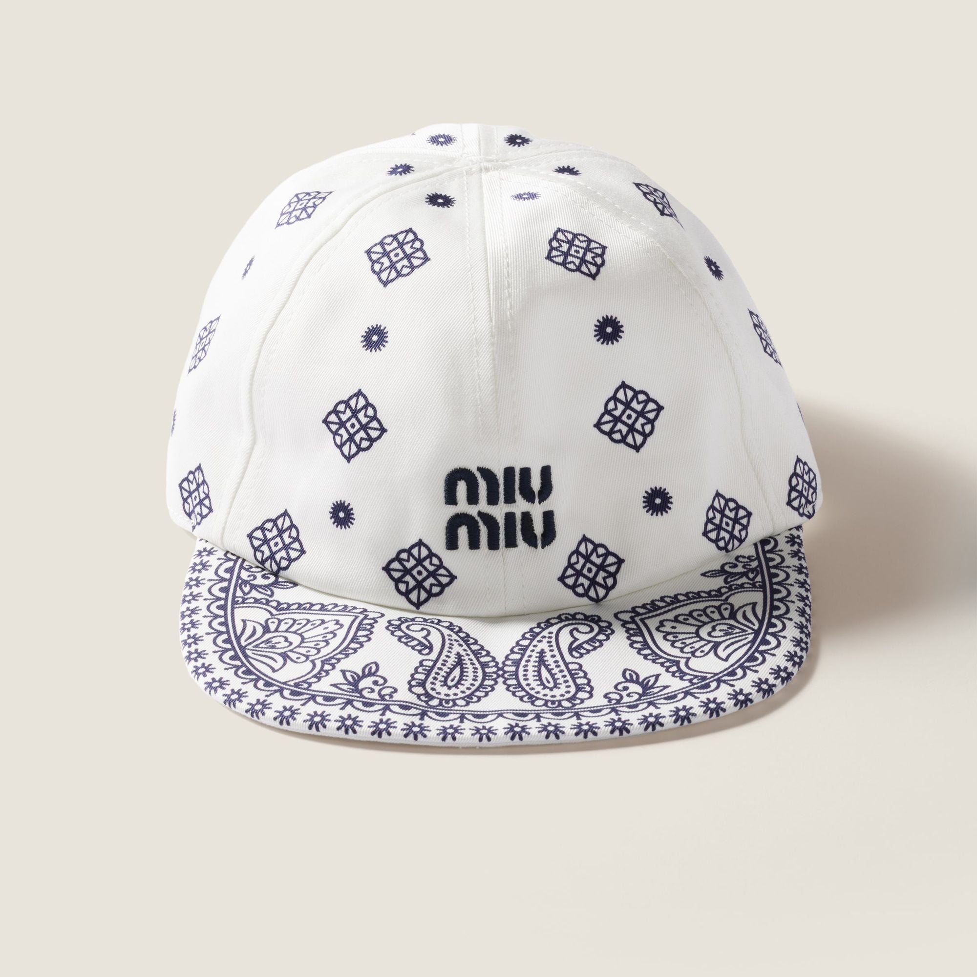 Women Printed Cotton Baseball Cap - Bianco+blu