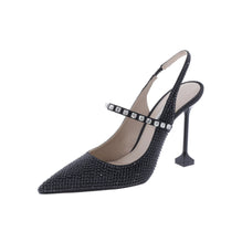 Satin slingback pumps with crystals