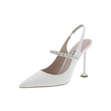 Satin slingback pumps with crystals